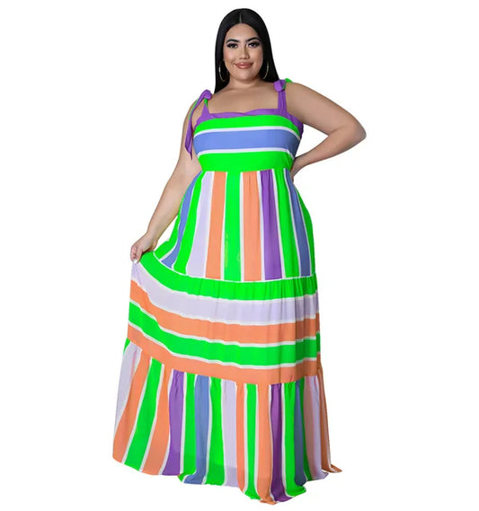 Plus Size Striped Colorful Loose Sling Dress