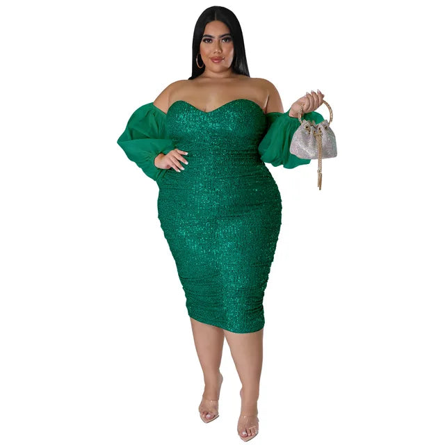 Plus Size Sexy Strapless Sequined Dress